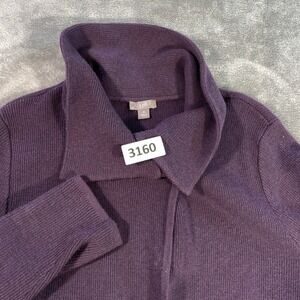 J. Jill Cardigan Sweater Women Size Medium Purple Wool Angora Blend Ribbed Knit